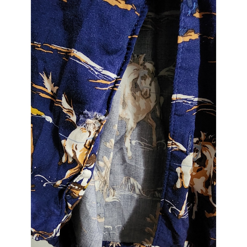 Sun + Stone Mens Western Cowboy Rodeo Print Rayon Short Sleeve Shirt Blue Large - Picture 5 of 9
